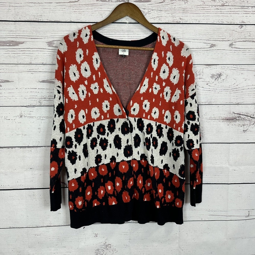 CAbi‎ 6163 Up Beat Sweater Womens Small Red Cardigan Snap Vneck Stretch